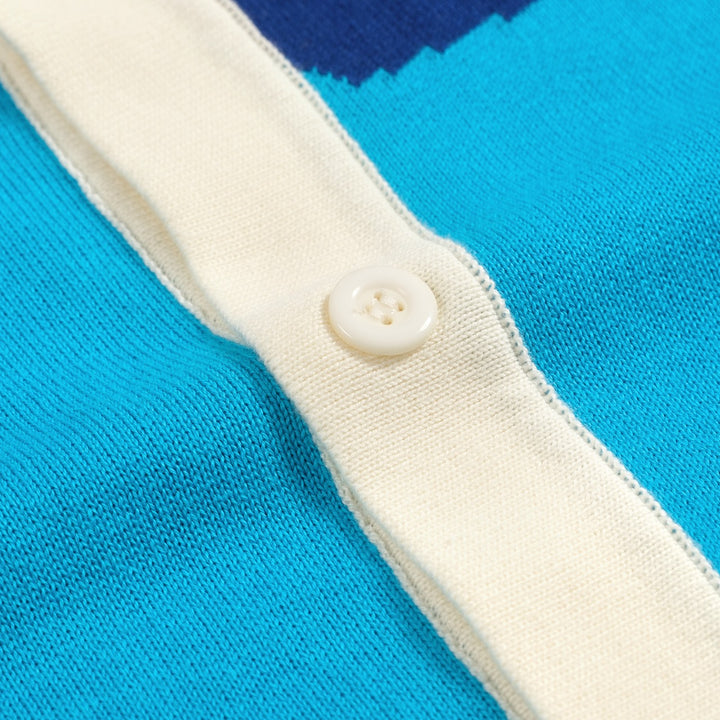 Men's blue gradient jacquard vintage knit cardigan