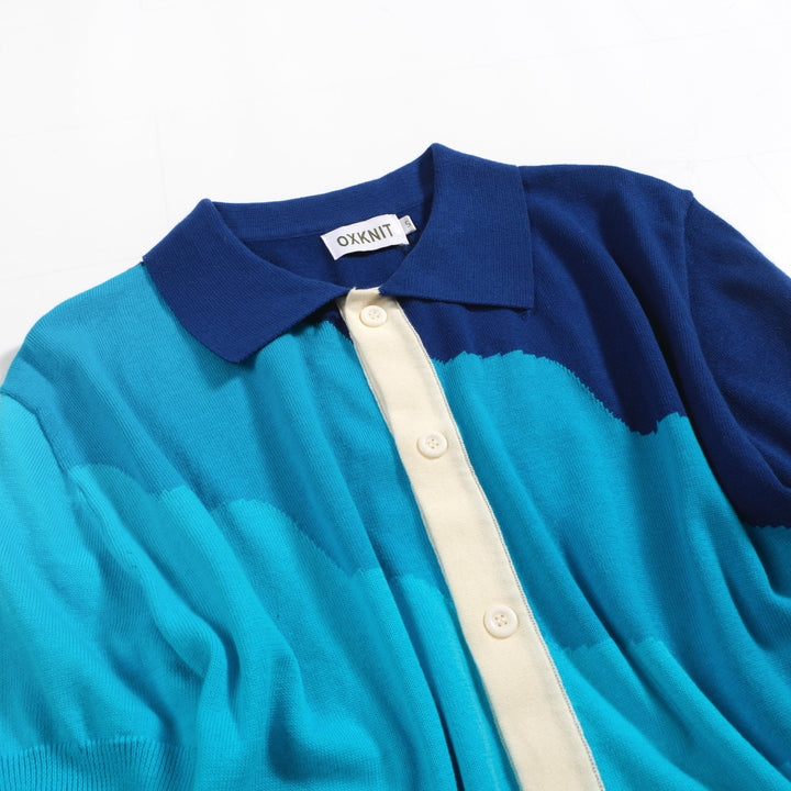 Men's blue gradient jacquard vintage knit cardigan