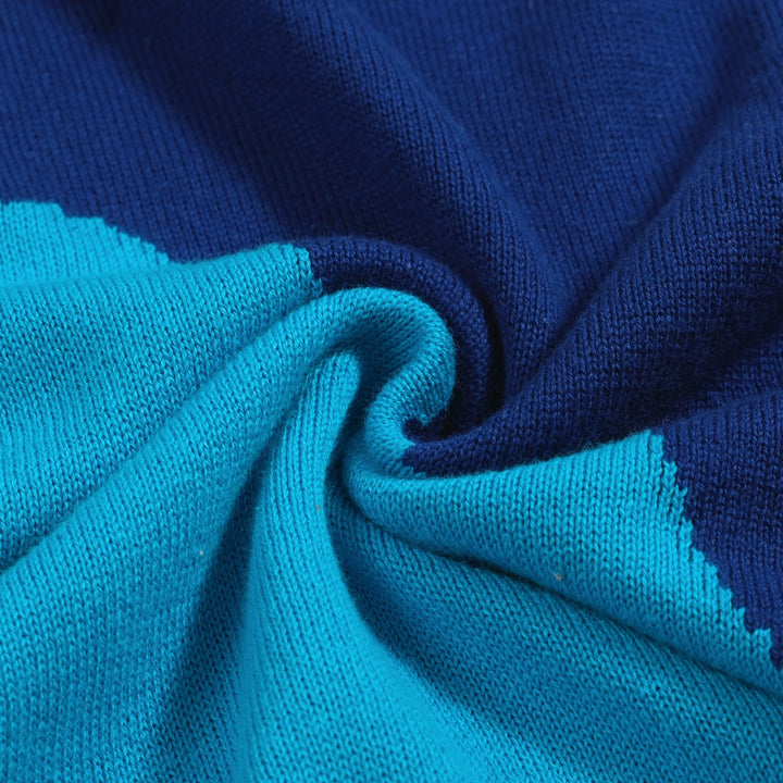 Men's blue gradient jacquard vintage knit cardigan