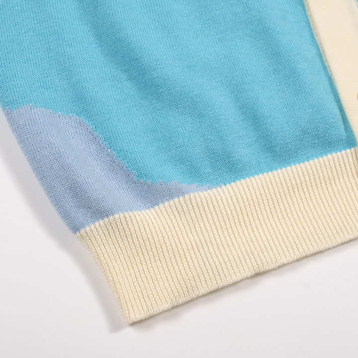 Men's blue gradient jacquard vintage knit cardigan