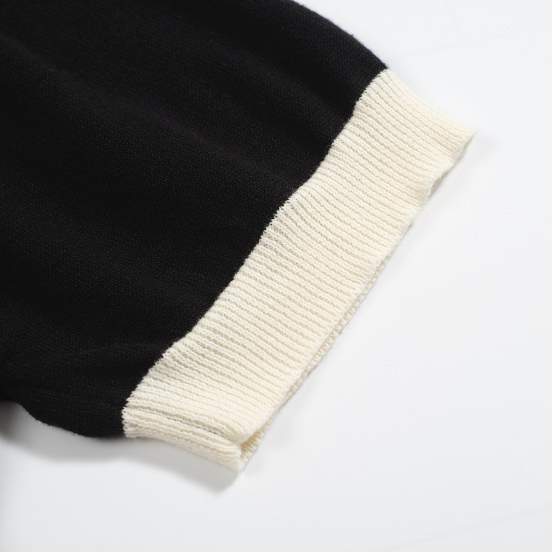 Svart stripete vintage V-hals strikket poloskjorte for menn