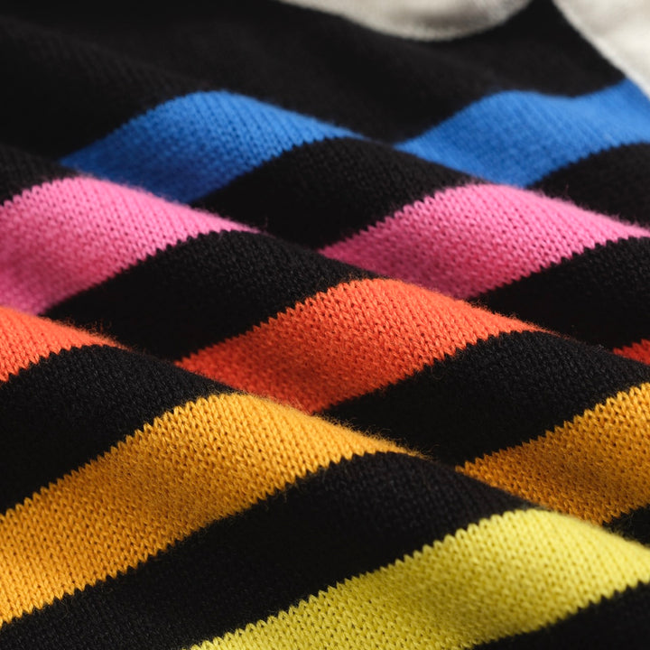 Men's black striped vintage V-neck knitted polo shirt