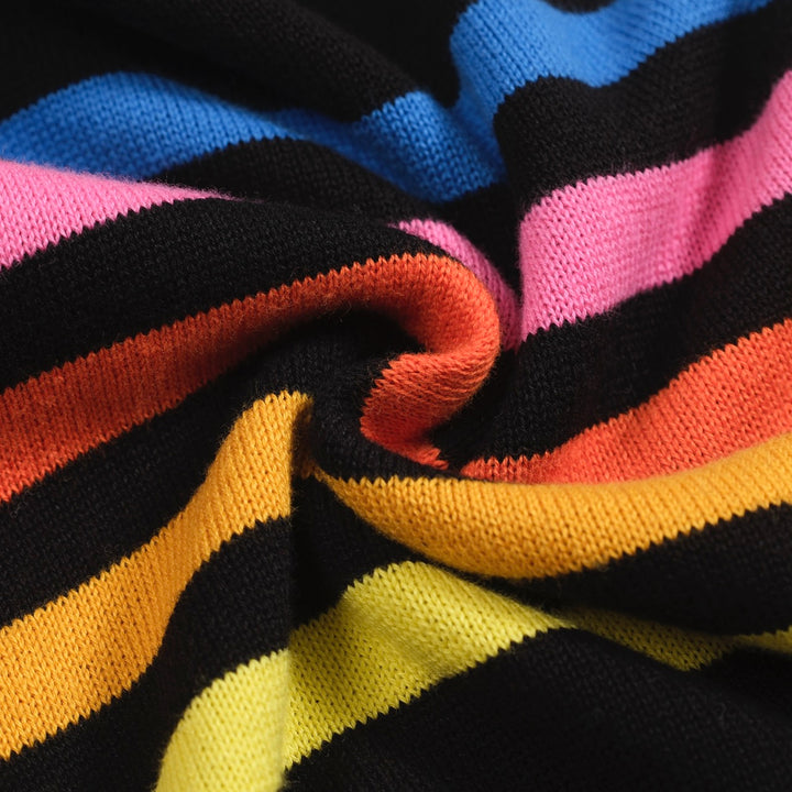 Men's black striped vintage V-neck knitted polo shirt