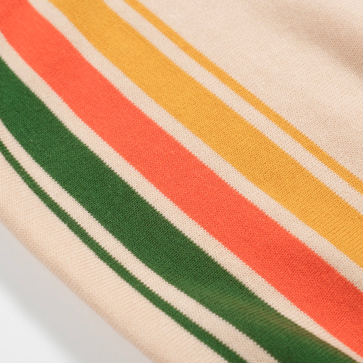 Men's green vintage striped V-neck knitted polo shirt