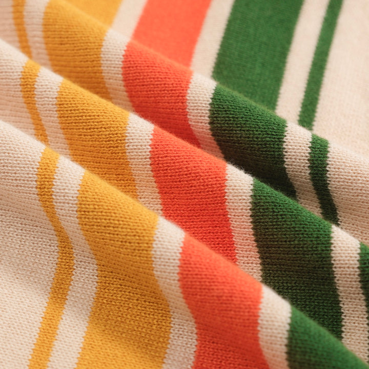 Men's green vintage striped V-neck knitted polo shirt