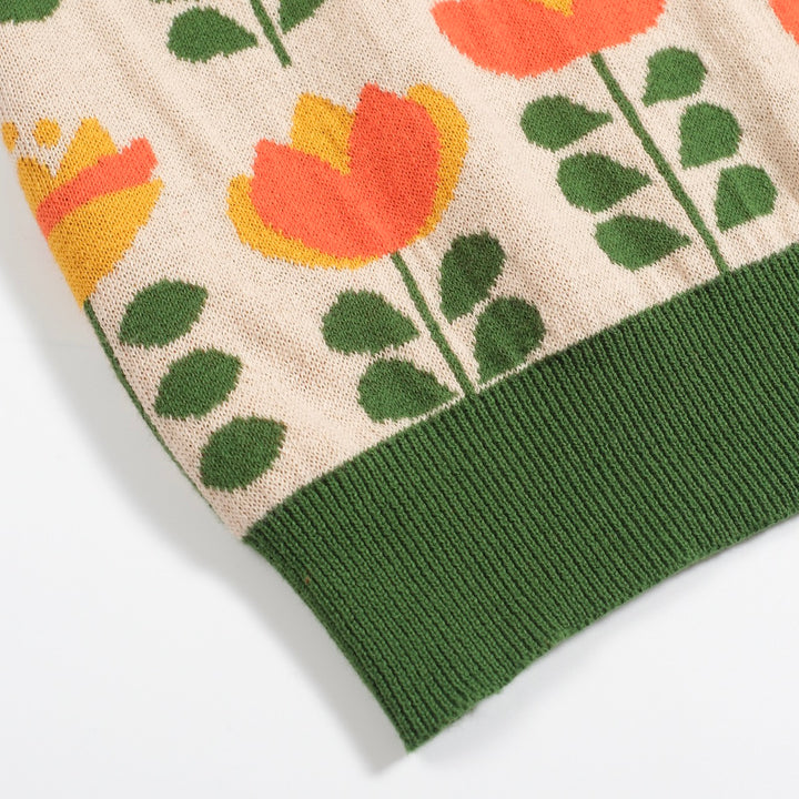 Men's green jacquard V-neck knit polo shirt - Designed by Carrie Cantwell