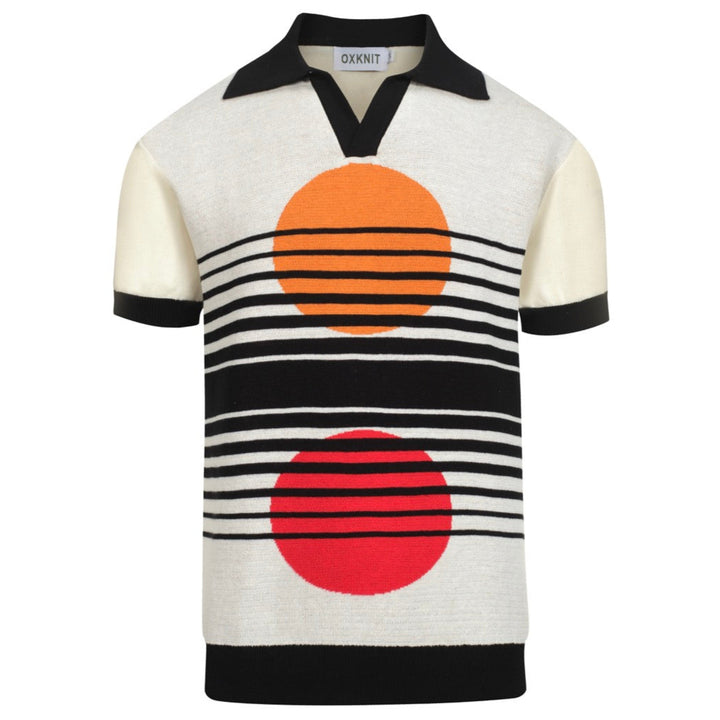 Men's black vintage art V-neck knitted polo shirt
