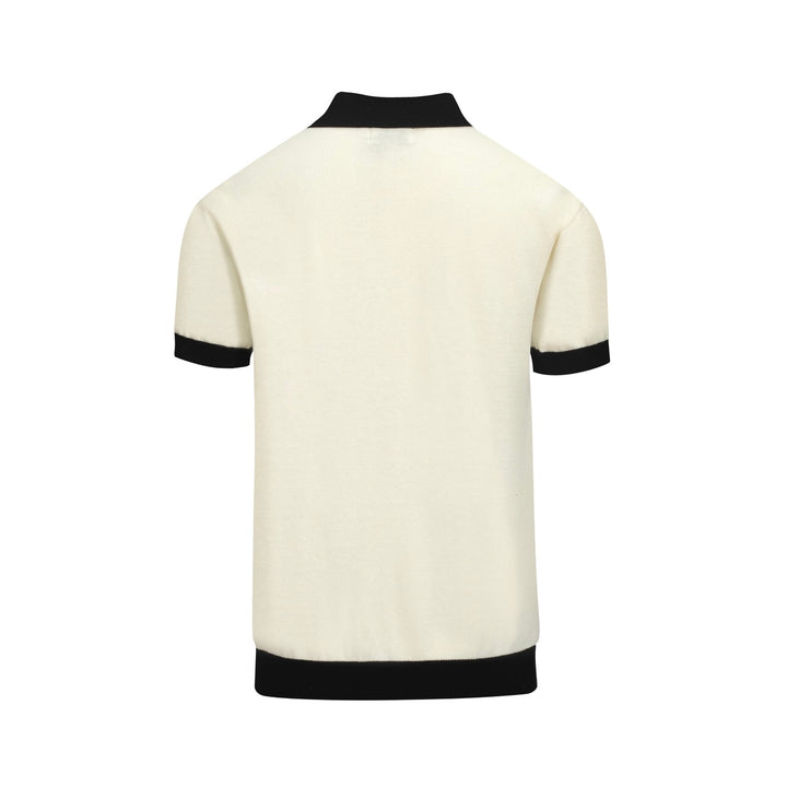 Men's black vintage art V-neck knitted polo shirt