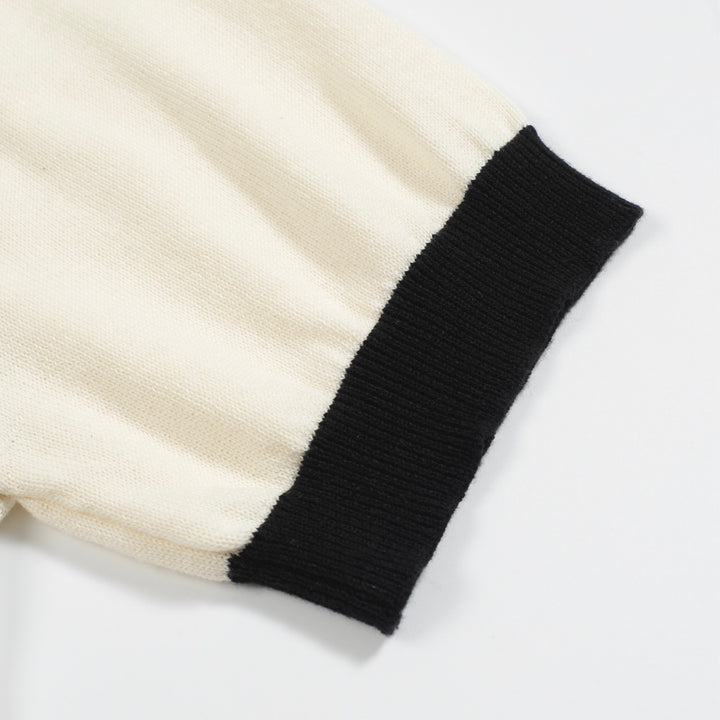 Men's black vintage art V-neck knitted polo shirt