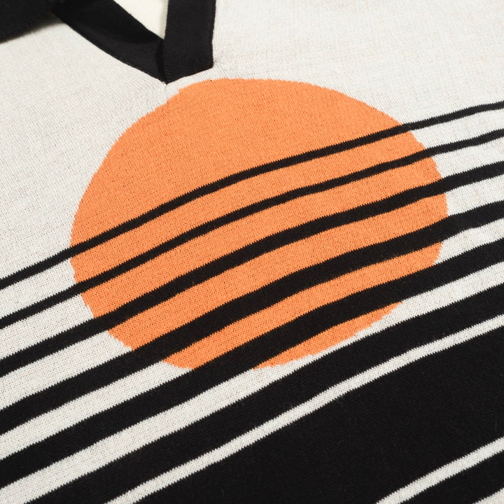 Men's black vintage art V-neck knitted polo shirt