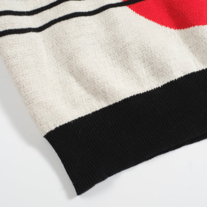 Men's black vintage art V-neck knitted polo shirt