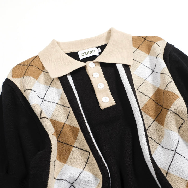 Men's black vintage 60's knitted polo shirt