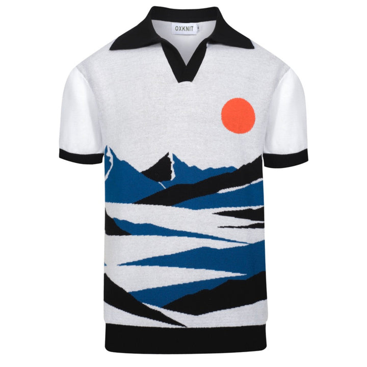 Men's white art vintage knit V-neck polo