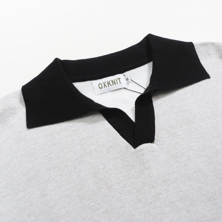 Men's white art vintage knit V-neck polo