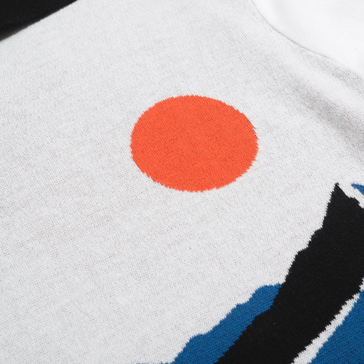 Men's white art vintage knit V-neck polo