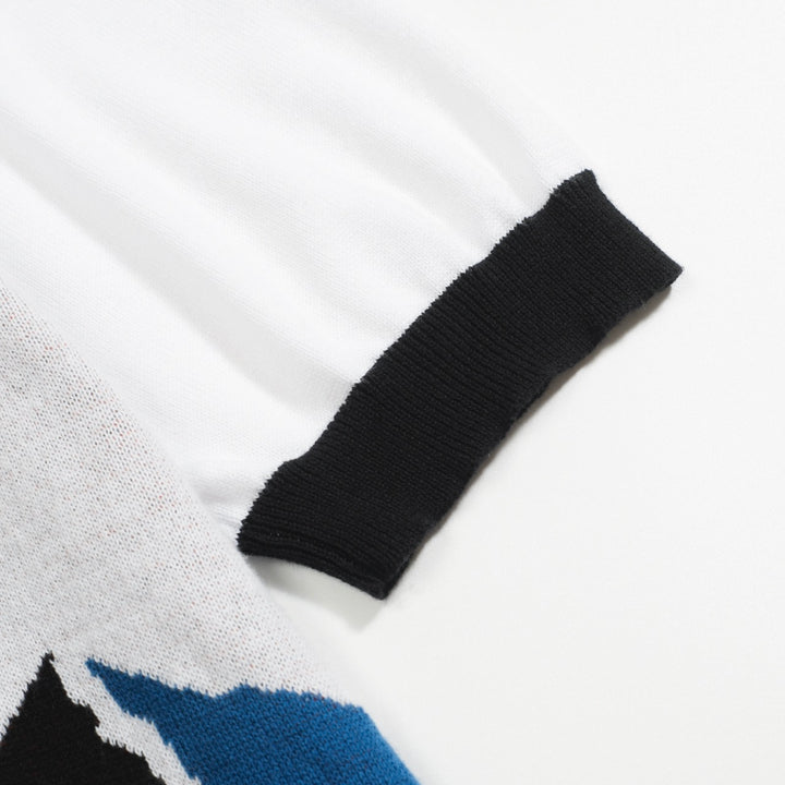 Men's white art vintage knit V-neck polo