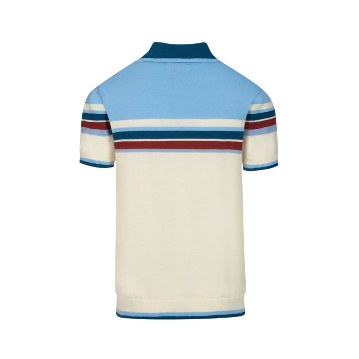 Men's blue striped retro V-neck polo