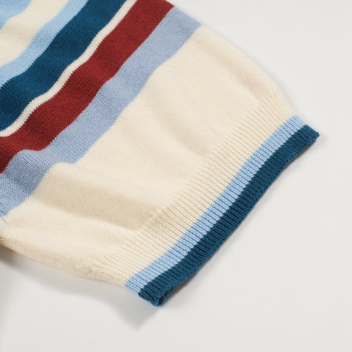 Men's blue striped retro V-neck polo