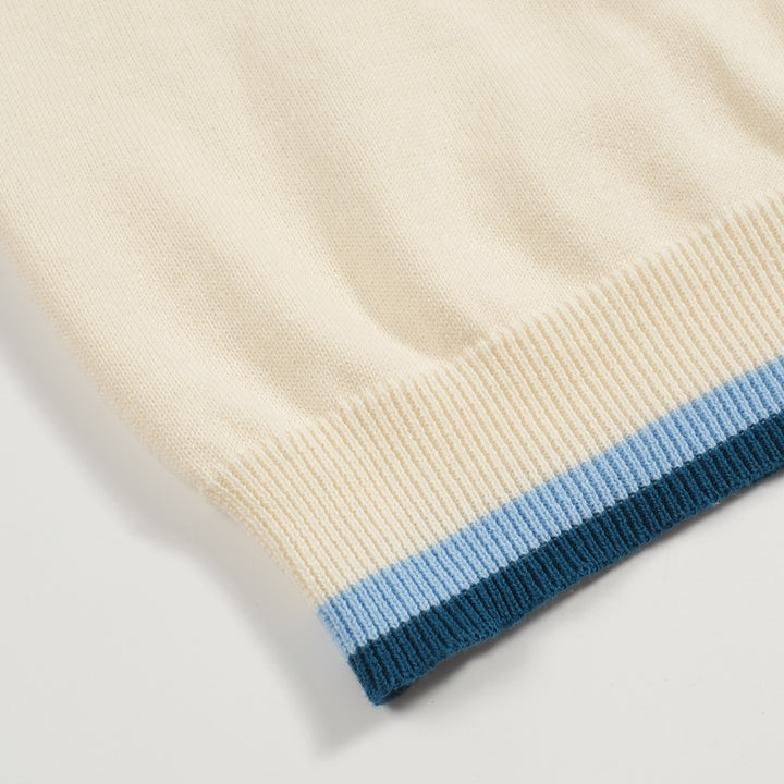 Men's blue striped retro V-neck polo