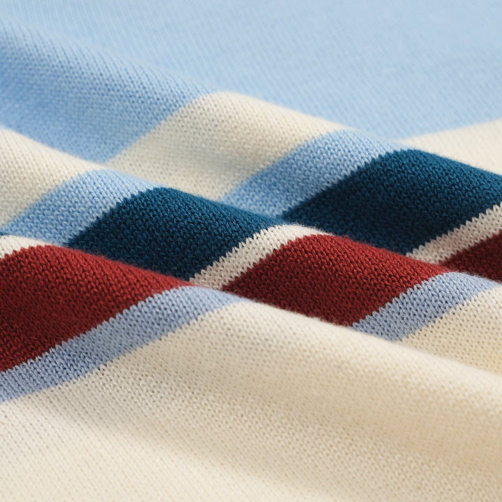 Men's blue striped retro V-neck polo