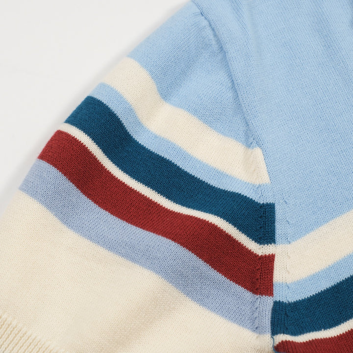 Men's blue striped retro V-neck polo