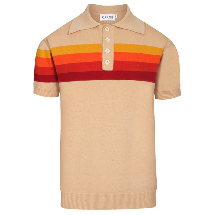 Men's apricot vintage striped knitted polo shirt