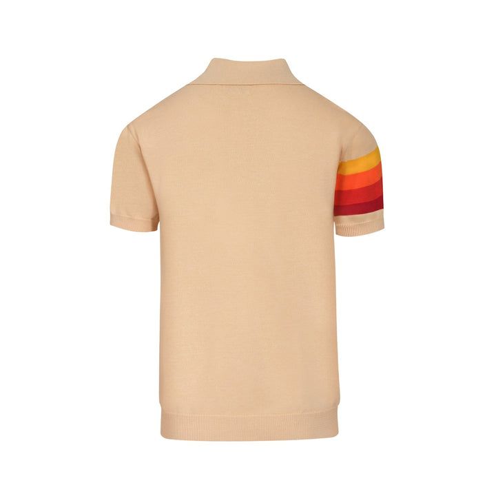 Men's apricot vintage striped knitted polo shirt