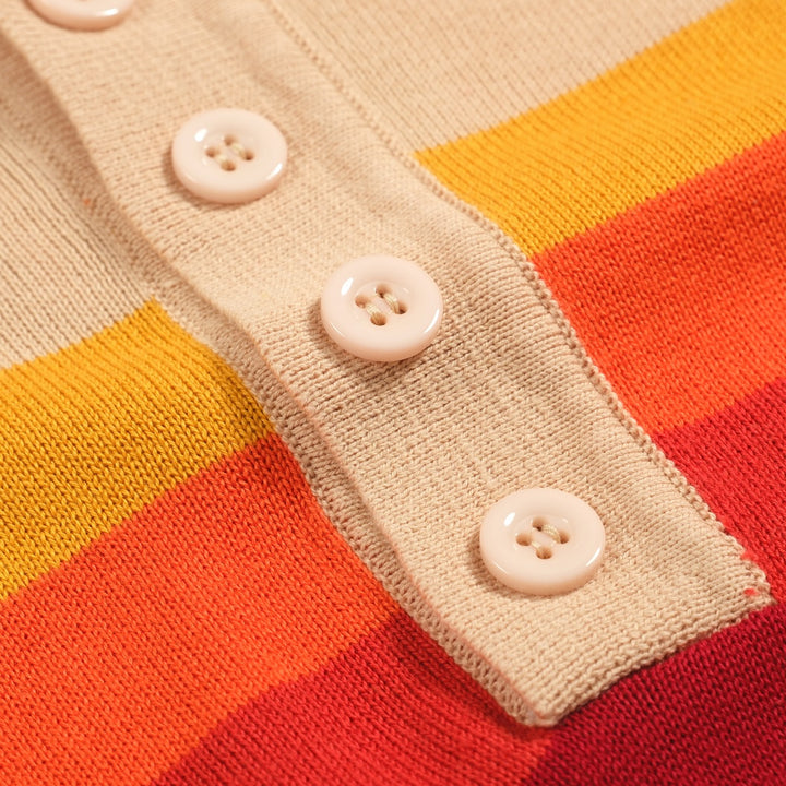 Men's apricot vintage striped knitted polo shirt