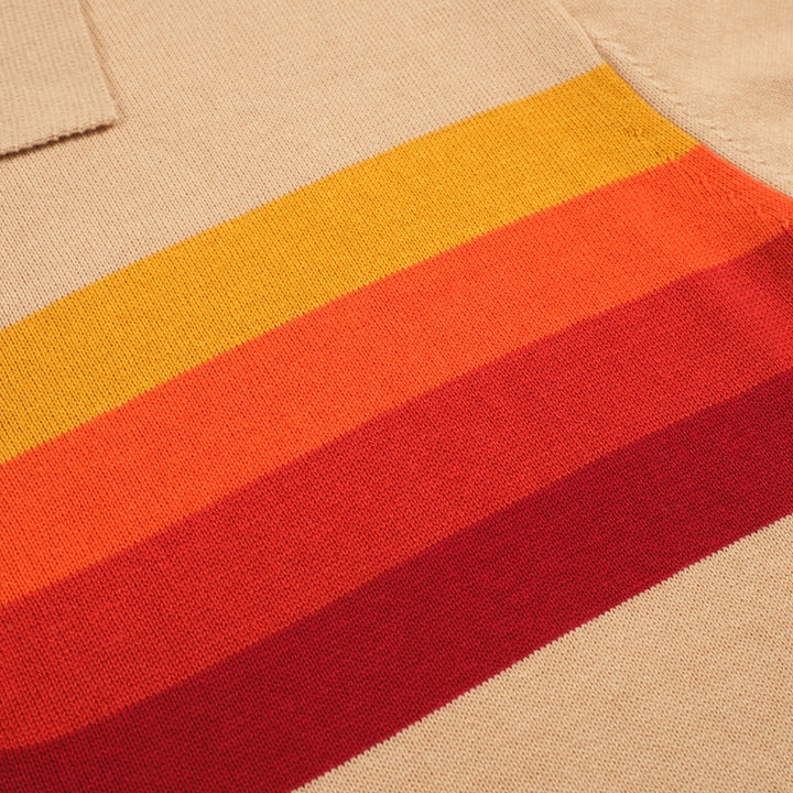 Men's apricot vintage striped knitted polo shirt