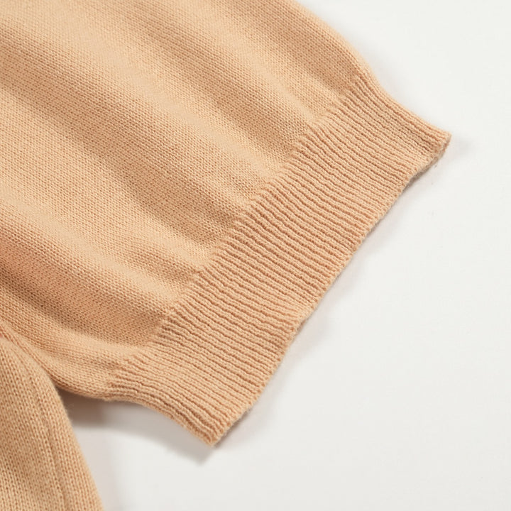 Men's apricot vintage striped knitted polo shirt