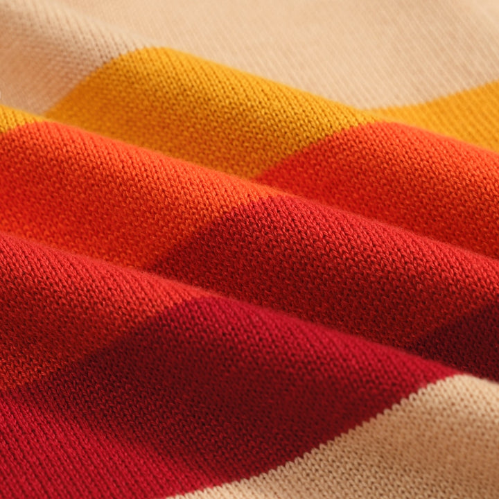 Men's apricot vintage striped knitted polo shirt