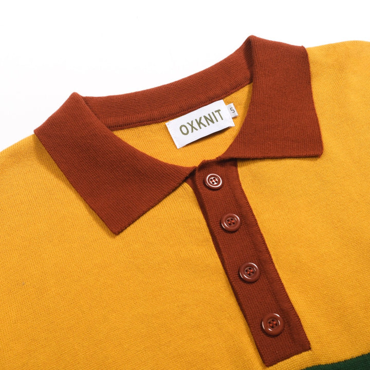 Men's vintage red auto jacquard knit polo shirt