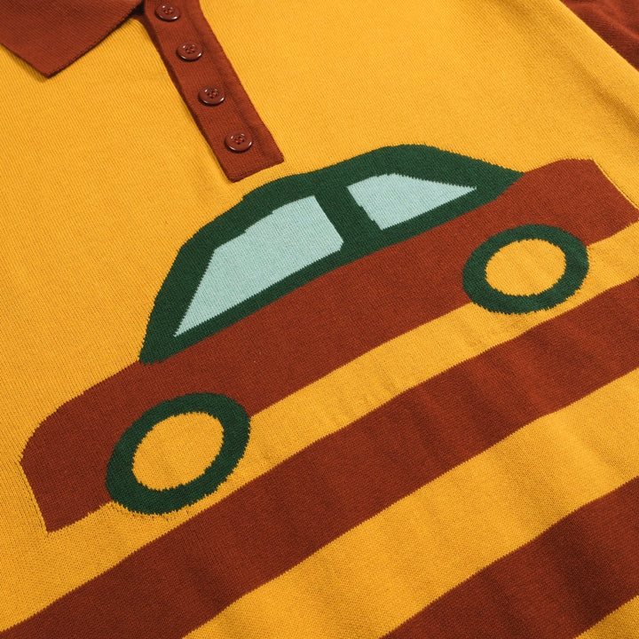 Men's vintage red auto jacquard knit polo shirt