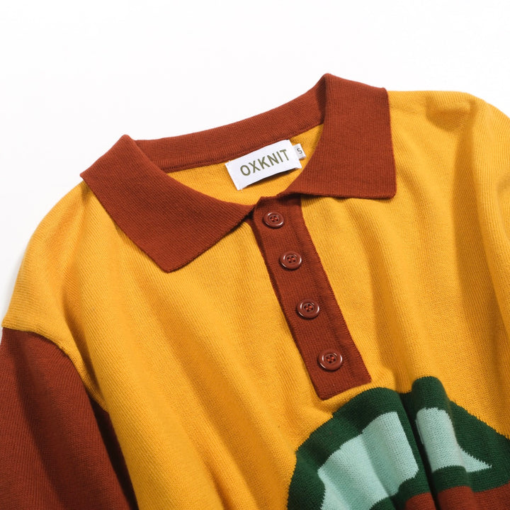 Men's vintage red auto jacquard knit polo shirt