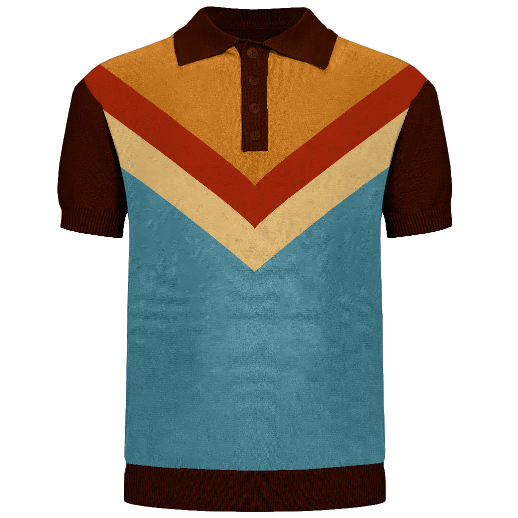 Men's vintage vintage jacquard knitted polo shirt