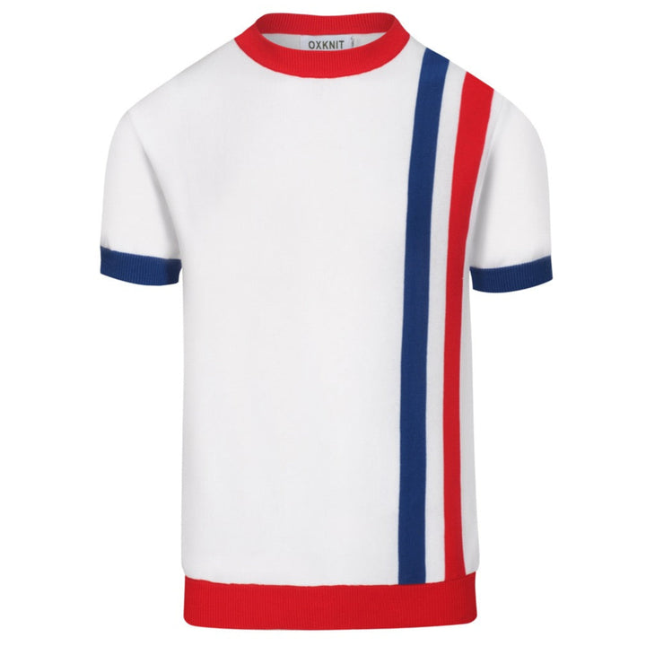 Men's vintage white striped casual knit T-shirt