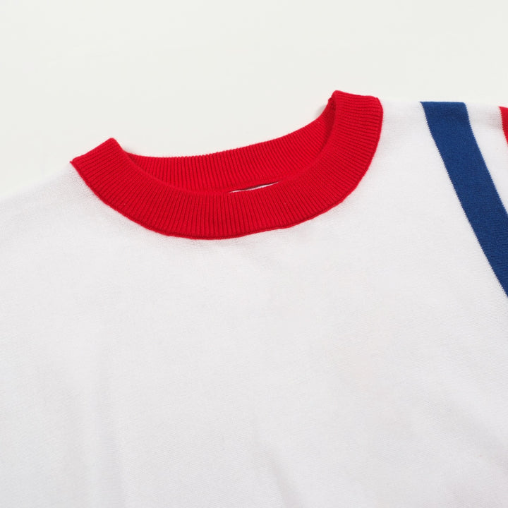 Men's vintage white striped casual knit T-shirt