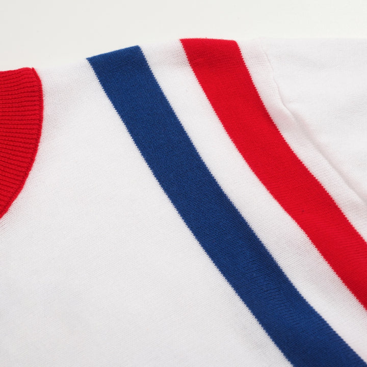 Men's vintage white striped casual knit T-shirt