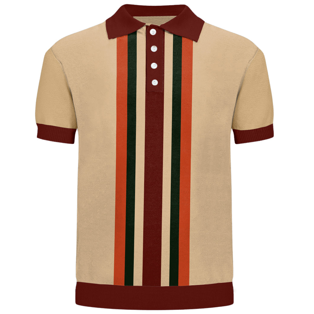 Men's khaki striped jacquard polo shirt