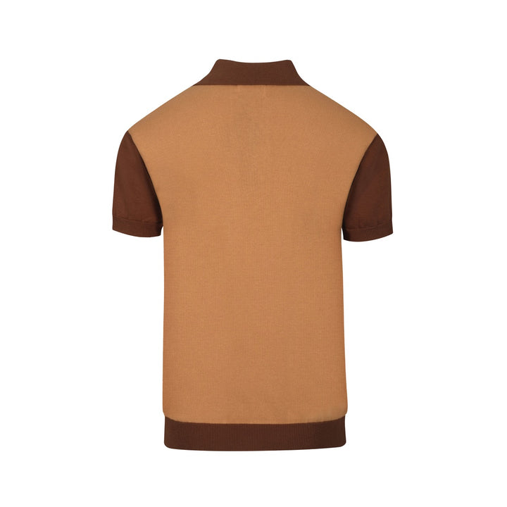 Men's khaki retro 50's knitted polo shirt
