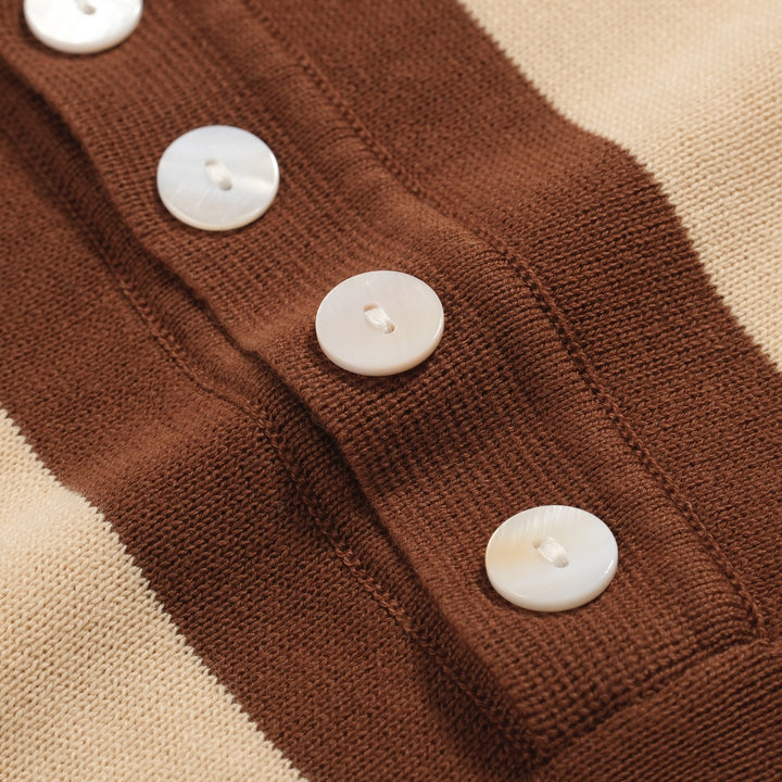 Men's khaki retro 50's knitted polo shirt