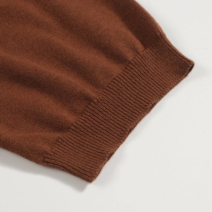 Men's khaki retro 50's knitted polo shirt