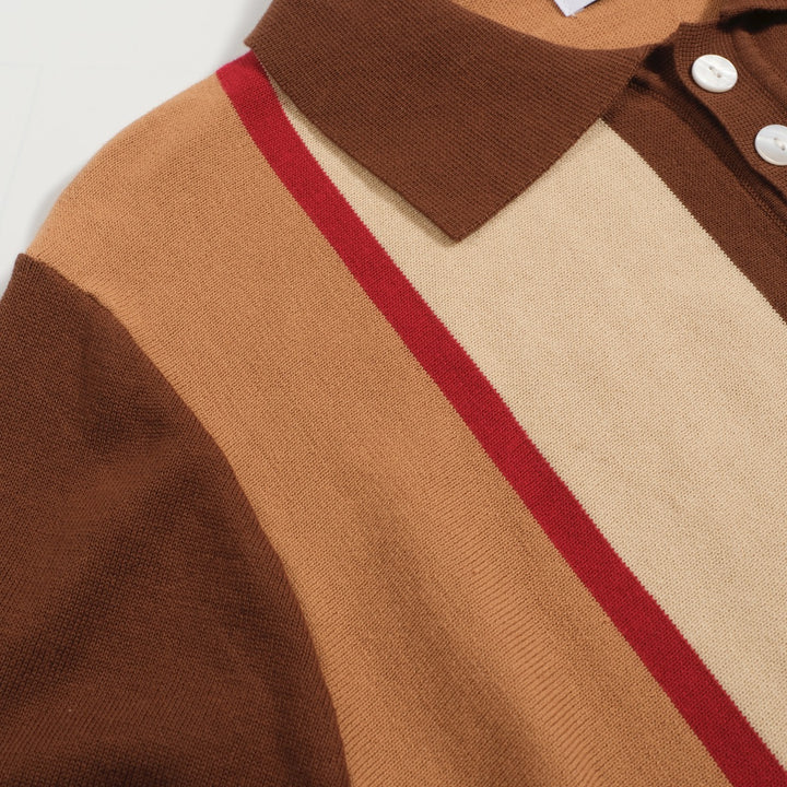 Men's khaki retro 50's knitted polo shirt