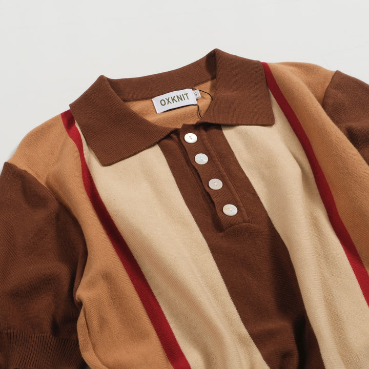 Men's khaki retro 50's knitted polo shirt