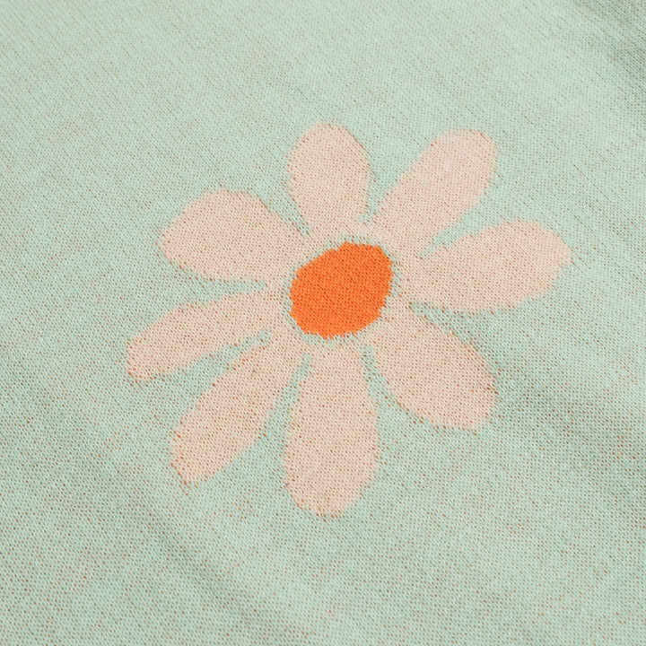 Men's green flower vintage knit V-neck polo shirt