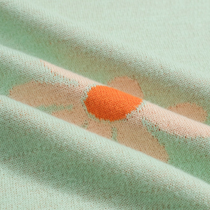 Men's green flower vintage knit V-neck polo shirt