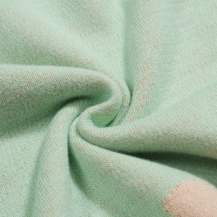 Men's green flower vintage knit V-neck polo shirt