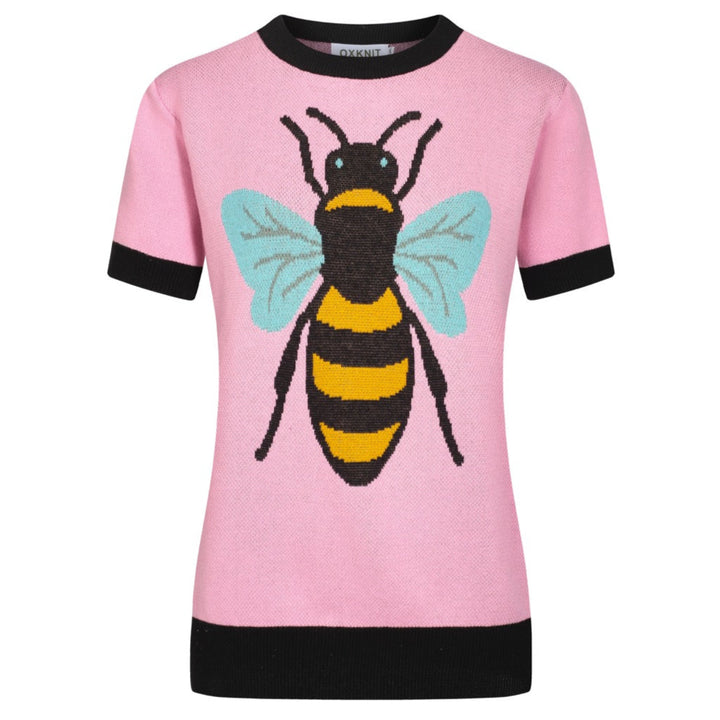 Women's pink bee jacquard knit T-shirt