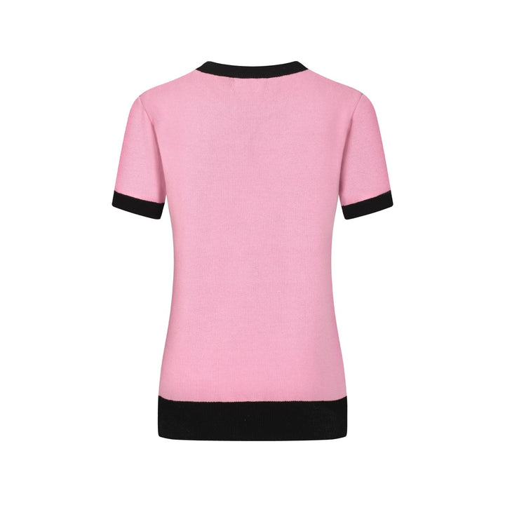 Women's pink bee jacquard knit T-shirt
