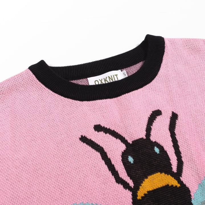 Women's pink bee jacquard knit T-shirt
